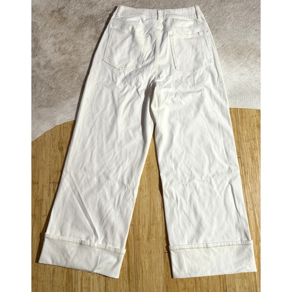 Halara Flex High Waisted Pockets Rolled Hem Wide Leg Jeans White NWT Size M - Picture 6 of 7